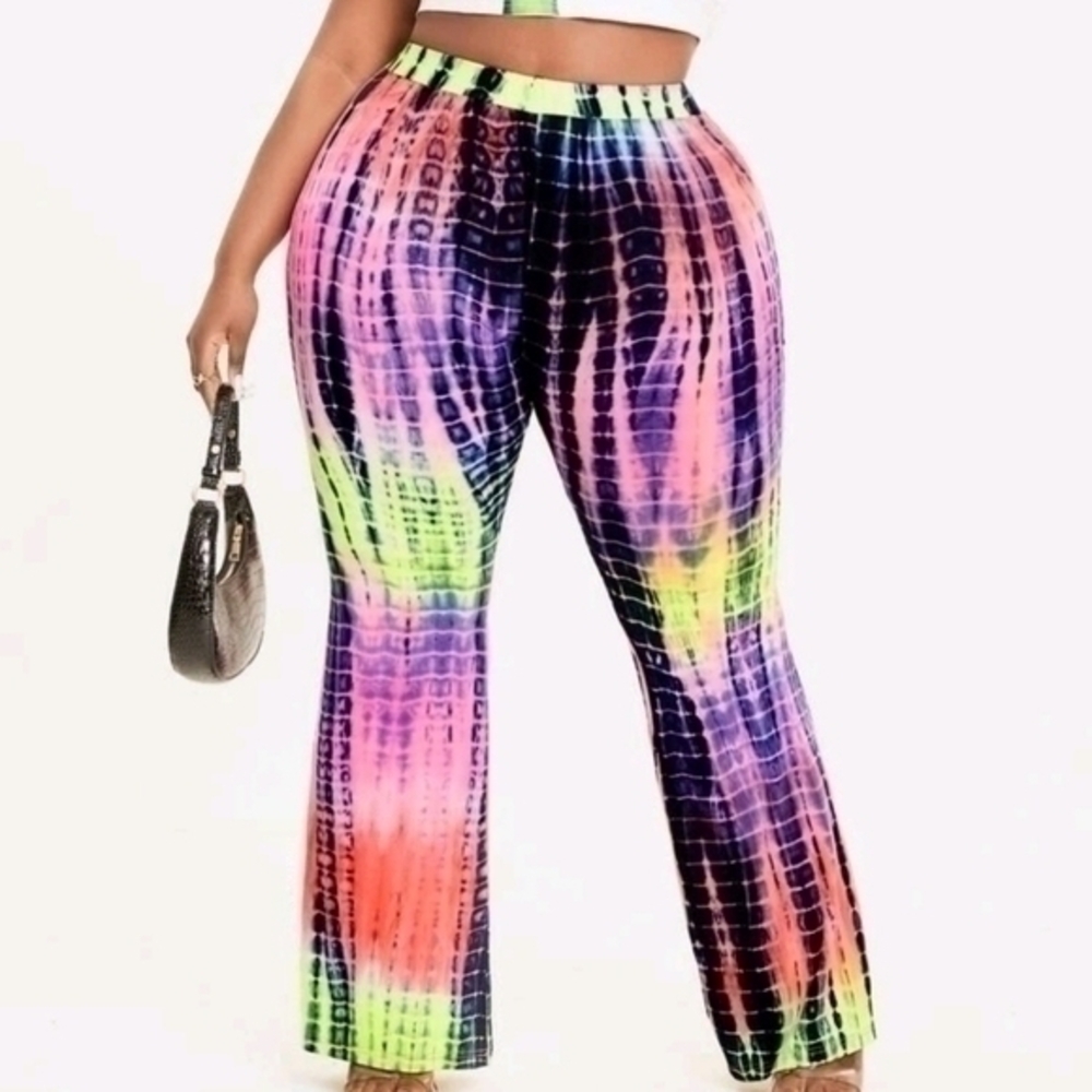 SHEIN CURVE TIE DYE STRETCH FLARE PANTS SZ 3X